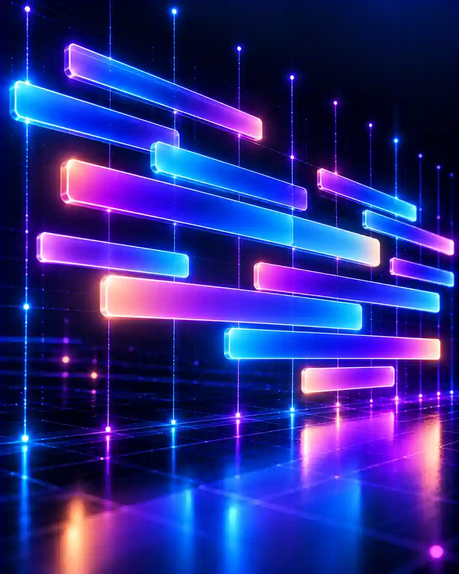Staggered glowing horizontal bars representing overlapping campaign schedules.